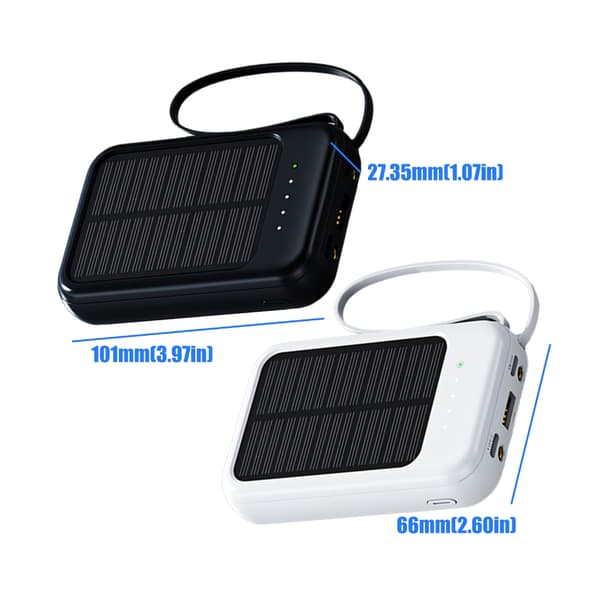 Mini solcellelader 10000mAh med LED-lommelykt for utendørs bruk White