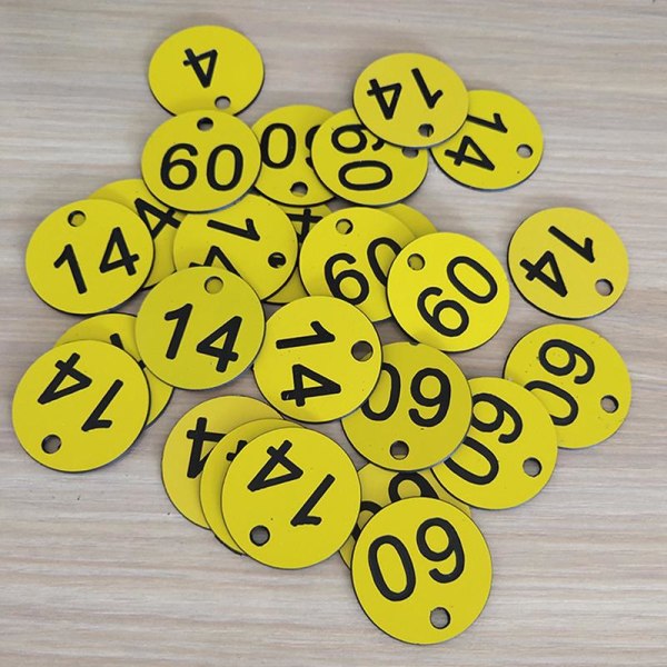 100st Plast ID-nummeretiketter 1-100 Graverad nummer-ID-bricka Färgad dörr för nyckelring Taggskåp Etikett för kläder Live Black