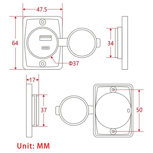 ABS-komponentpanelmonterade USB-laddare IP65-klassade laddare för fordon och båtar Green