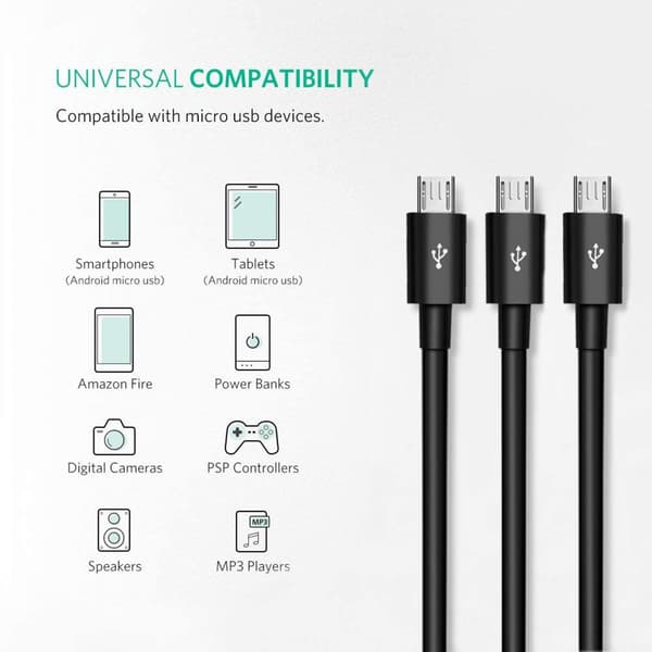 Micro USB Splitterkabel Data Sync Adapterkabel Split Micro USB-forbindelse White