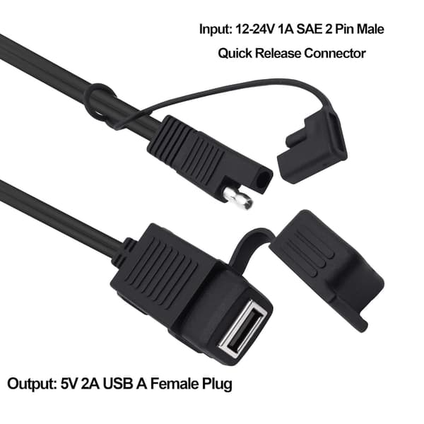 Motorsykkel USB-lader SAE til USB-strømkabel 5V/2A med vanntett deksel