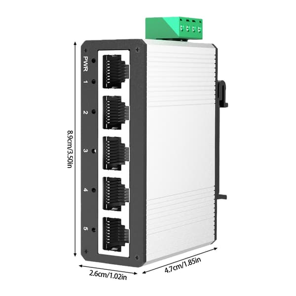 Robust 5-port Ethernet-switchbox för industriell DIN-skenmontering, ohanterad