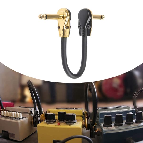 2 st/förpackning Gitarr Patchkabel 6,35 mm 1/4 tums Plugg Rätvinklig Anslutningskabel Silver