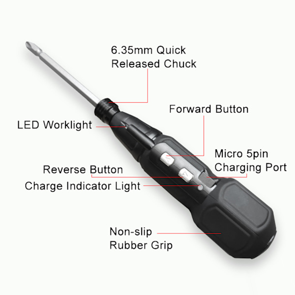 Sladdlös Elektrisk Skruvdragare 3.6V Mini Hemskruvdragare med Magnetisk Spets Arbetslampa USB Laddningsbar för DIY Hushåll