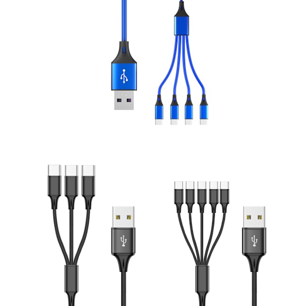Multi Laddningskabel Nylonflätad Universal 3/4/5 i 1 Multipla Portar USB Snabbladdare Sladd med Typ C Anslutning null - One for five
