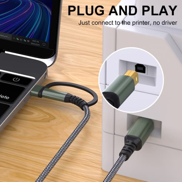USB Typ C till USB B Skrivarkabel 480Mbps Datakabel för Datorer och Laptops Black 5m