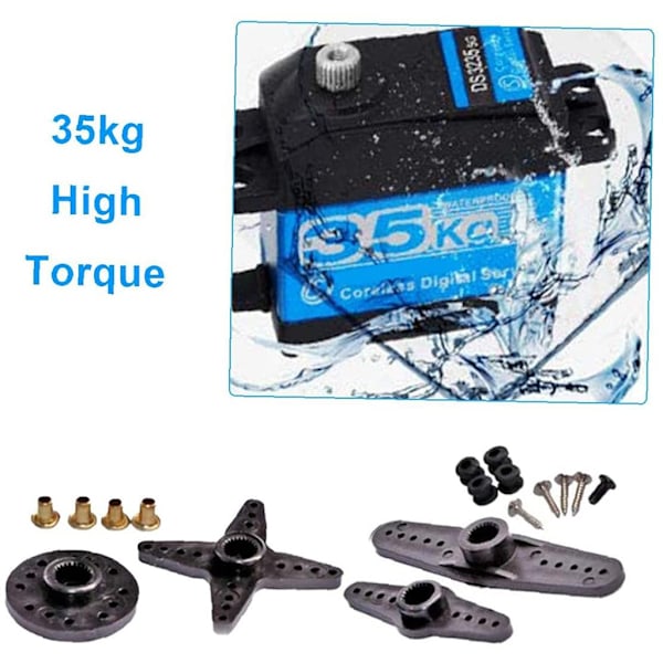 1 st 35 kg Högvridmoment Kärnlös Servomotor Metall Digital Vattentät Växel & Rostfritt Stål Servoväxel för Robotik DIY