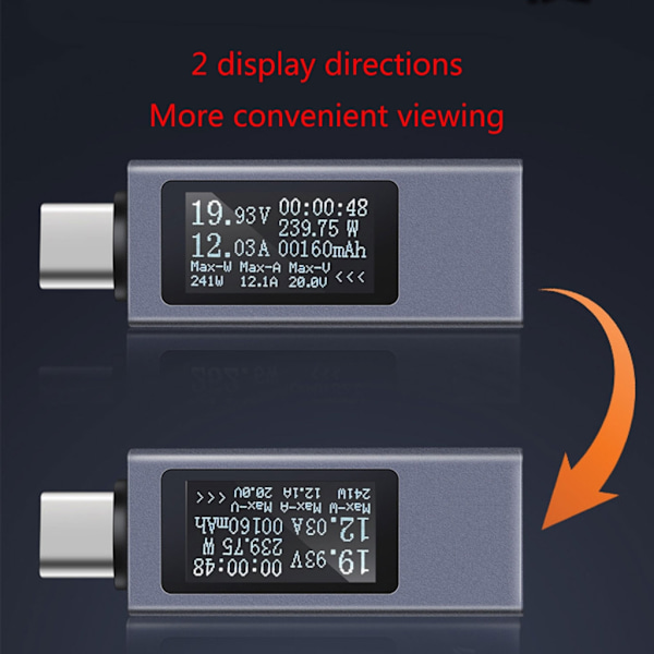KOWSI USB-testare LED-display USB-C-mätare Bärbar spännings- och strömmätare USB-C-voltmeter amperemeter detektor USB-kontroll