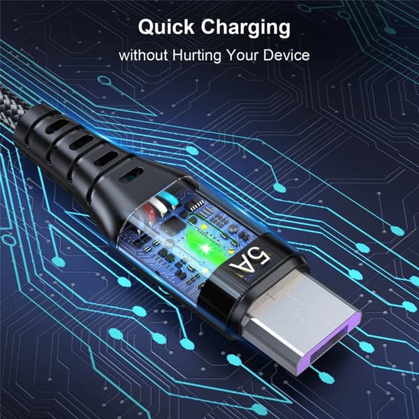 USB A - Micro -sovitinkaapeli, nopea lataus 5A, USB LED-valo 0,3/1/2/3M Black 0.3m