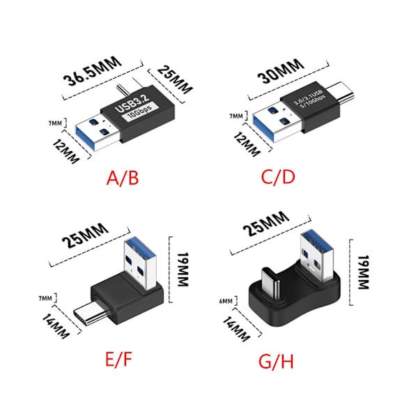 USB C til USB3.1 Adapter Konverter Dataoverføring 60WQC Ladekontakt null - Side bend front blue