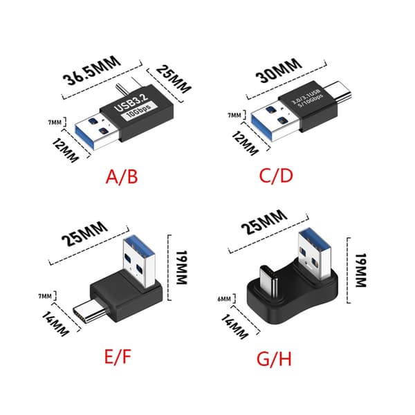 USB C til USB3.1 Adapter Konverter Dataoverførsel 60WQC Opladningsstik null - Straight black