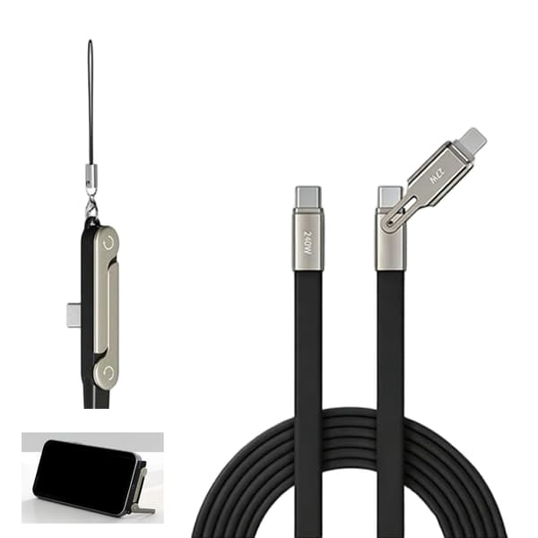 Multifunksjonell billadekabel med telefonstativ for reise og daglig bruk Black