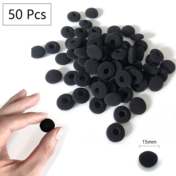 50 st Hörlurs-svampar, Flexibla Mjuka Öronpropps-kuddar, Hörlurs-öronskydd, Öronproppar, Diameter 15 mm