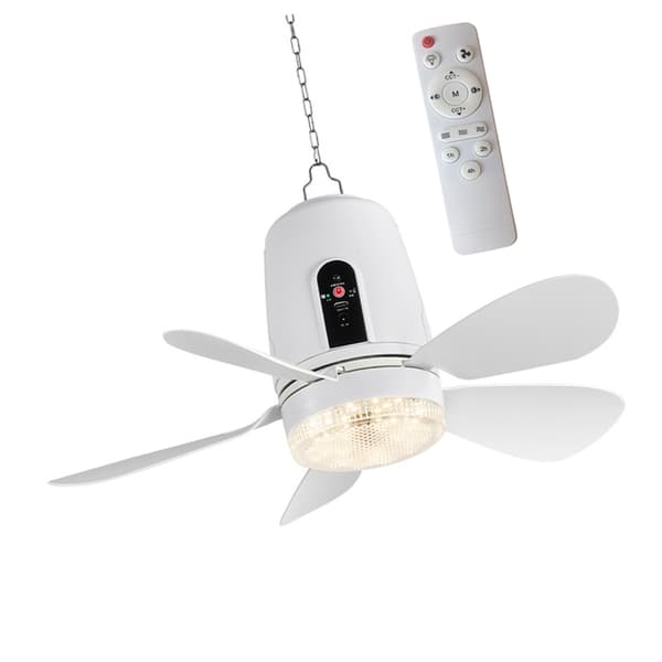 42 cm genopladelig hængeventilator med dæmpbart lys og timerfunktion til telt og baghave 5400mAh