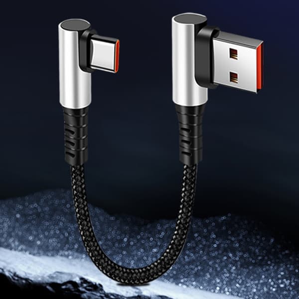 Snabb Laddning Nylon USB till Typ C Kabel 6A Snabb Dataöverföring för Surfplattor 0.25m double elbow