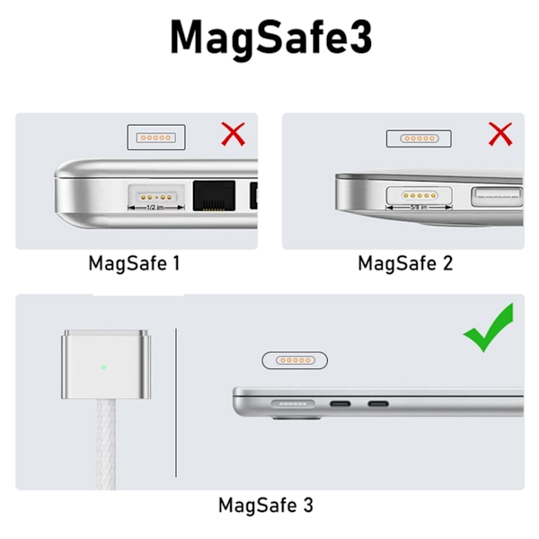 USB-C till Magnetisk 3-kabel för MacBook Pro 2021 M1 Pro & Max Chip 14\" 16\", MacBook Air 2022 M2, MacBook Pro 2023 M2 Pro