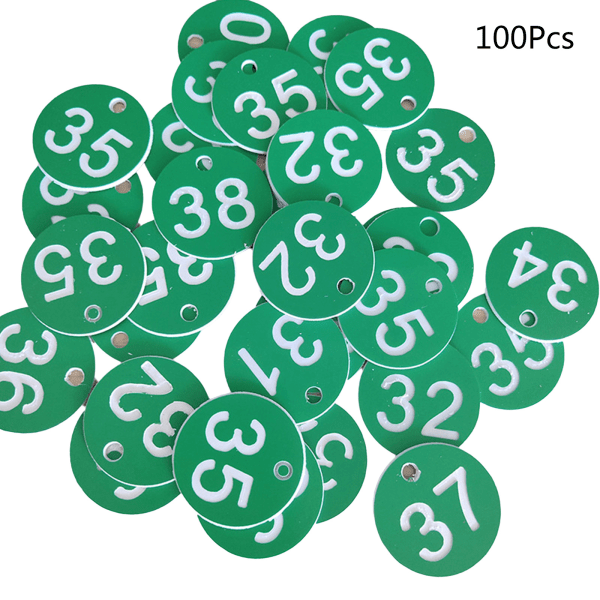 100st Plast ID-nummeretiketter 1-100 Graverad nummer-ID-bricka Färgad dörr för nyckelring Taggskåp Etikett för kläder Live Green