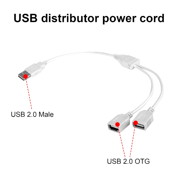 Flexibel USB Y-splitterkabel USB-laddningskabel Ej för dataöverföring White