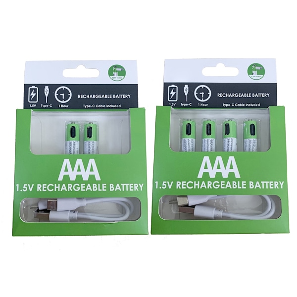 USB AAA Litium Uppladdningsbara Batterier Snabbladdning 1200 Cykler USB C Port 4