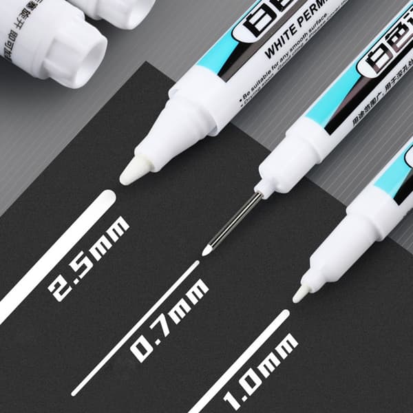 4 stk/sett hvite tusjer permanente oljebaserte tusjer for dekkmetall White thick tip mark