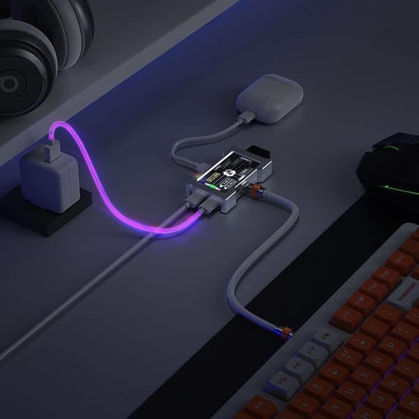 Hurtig USB2.0 Gaming Hub med 5 porte og tilpasseligt displaytilbehør Black