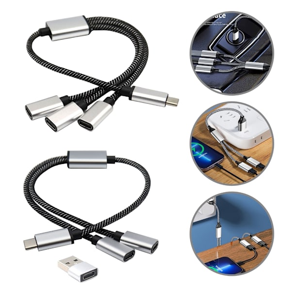 Udskiftnings USB C Han til 3 USB C Hun Splitter Forlænger Adapter 30 cm null - One for three