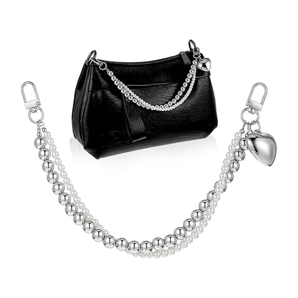 Taskevedhæng til håndtasker, pungforlængerkæder, perleperle-pungremme Silver black beads
