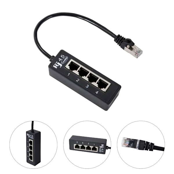 RJ45 Nätverksdelare Extender Adapter 1 till 4 Port Ethernet Kabelkontakt
