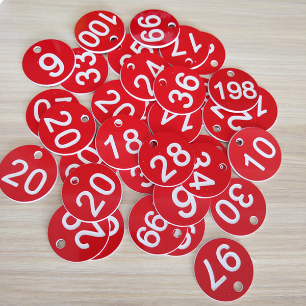 100st Plast ID-nummeretiketter 1-100 Graverad nummer-ID-bricka Färgad dörr för nyckelring Taggskåp Etikett för kläder Live Red