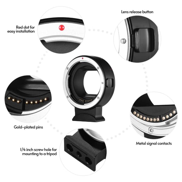 EOS EF til RF Linseadapter, Autofokus Linsemonteringsadapter med Kontrollring