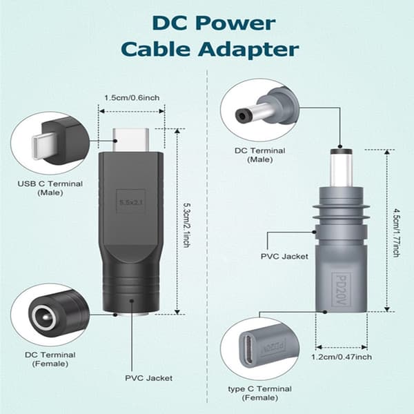 DC5521 till USB C Adapter för Mini Parabolantenn 20V Ingång Typ C till DC5.5x2.1mm Konverterare Stöder 100W Laddning null - Style B