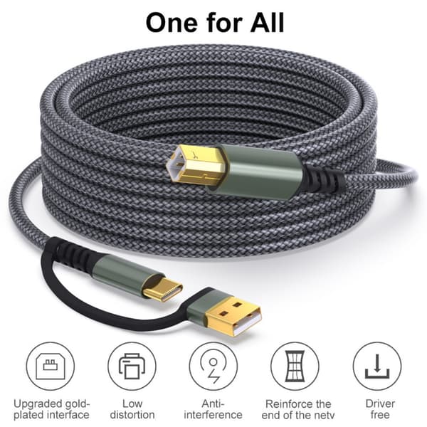 USB Typ C till USB B Skrivarkabel 480Mbps Datakabel för Datorer och Laptops Black 3m