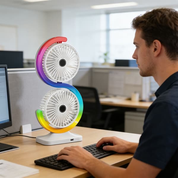 Flexibelt stativ USB-driven luftsystemprocess Vindjustering och flerfärgad visuell display Blue