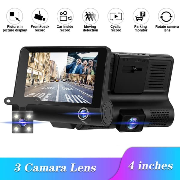 Full High-Definition Dual-Lens Bilkamera 4.0 tommers LCD-skjerm Loop-opptak null - Button front 