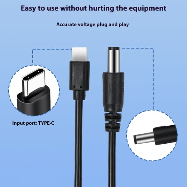 Type C til 5.5x2.5mm Ladekabel Med Digitalt Display 5V 9V 12V 15V 20V