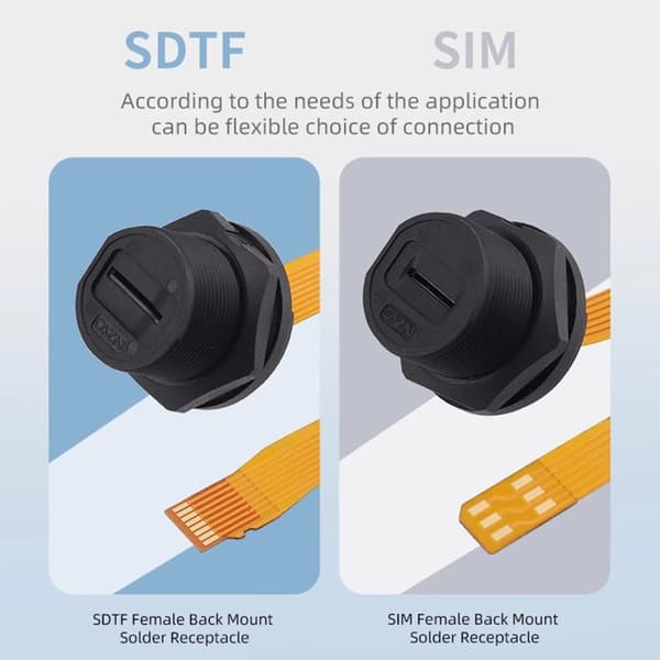 Vattentät SDTF Förlängningskabel Kit Förlängare Panelmontering IP67 Minneskortplats SDTF plug