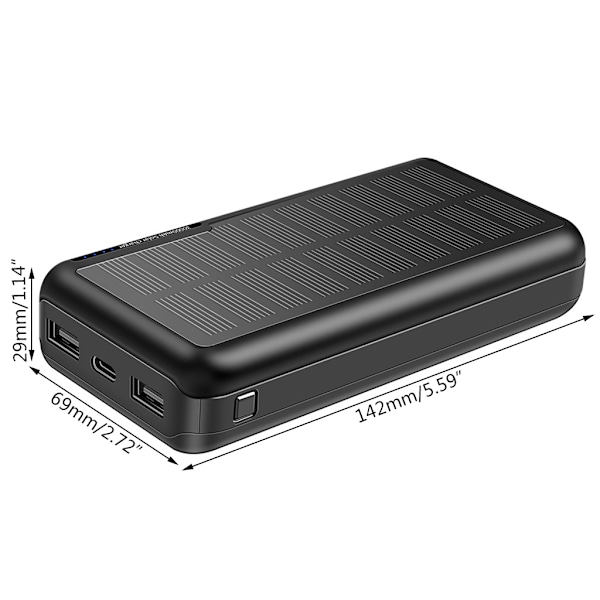 30000mAh Solpanel Powerbank för Smart Mobiltelefon USB Solladdare Bärbar Extern Batteripack
