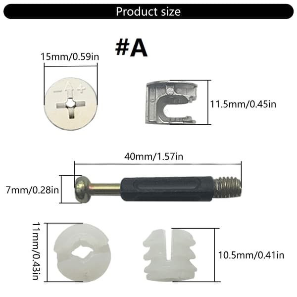 3 i 1 Jern Excentrisk Hjul Hardware Fixer Stik Sæt til Nem Montering No. 40