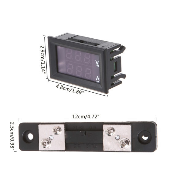 Multimeter Spänning Strömmätare Tester för DC 0-100V 50A LED Display Panel 50A red blue + shunt