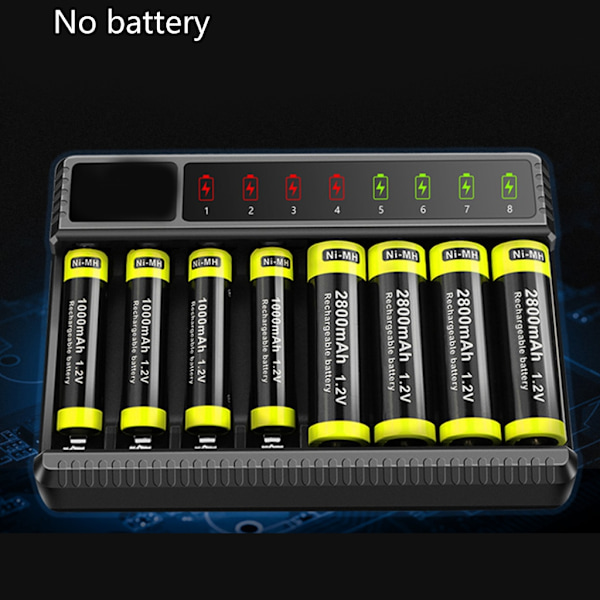 8-fackars AA AAA Batteriladdare USB C-ingång Snabbladdning Oberoende Laddningsfack
