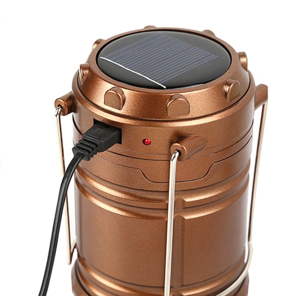 Bärbar Solar 6 LED Lampa USB Uppladdningsbar Lykta Utomhus Hopfällbar Camping Vandring Lågor Lampa Black