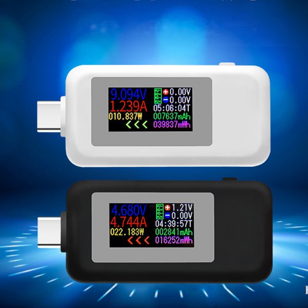 KWS-1902C Typ-C färgskärm USB testare Mobil batteribankladdardetektor Black
