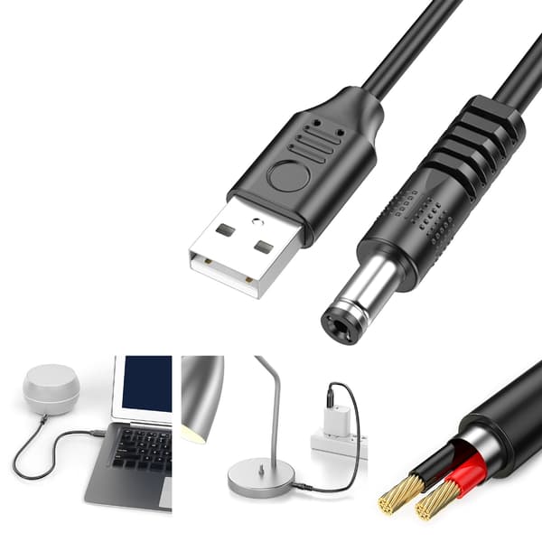 MultiLength USB til DC5V ladekabel for bærbare enheter 5V3A ladekabel 1m - 5.5x2.1mm