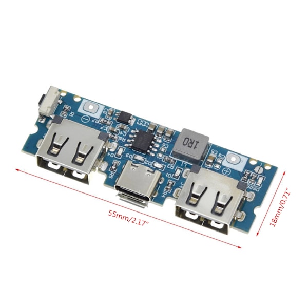 MicroUSB Typ-C USB Laddningskort LED Dubbel USB 5V 2.4 A för Mobil 18650 Ström