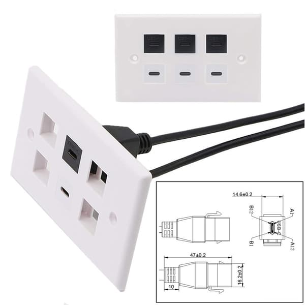 Snabb Laddning USB 3.1 Typ C Keystone Förlängningskabel för Väggkontakter Black
