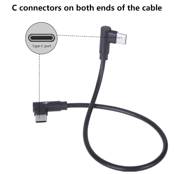90 Graders Vinkel Typ C Kabel 40W Snabbladdning USB C Hane till Hane Sladd 30cm