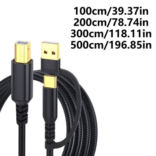 USB Typ C till USB B Skrivarkabel 480Mbps Datakabel för Datorer och Laptops Black 3m