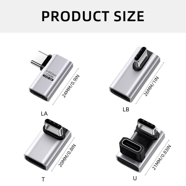Snabb USB Typ C-adapter 240W Ström 40Gbps Data för bärbar dator, telefon och surfplatta L shaped side bend