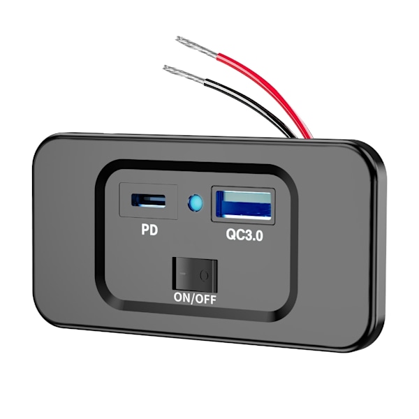 2-Port 12-24V Väggmonterat Uttagspanel 20W USB C & QC3.0 18W USB Laddningsuttag Blue