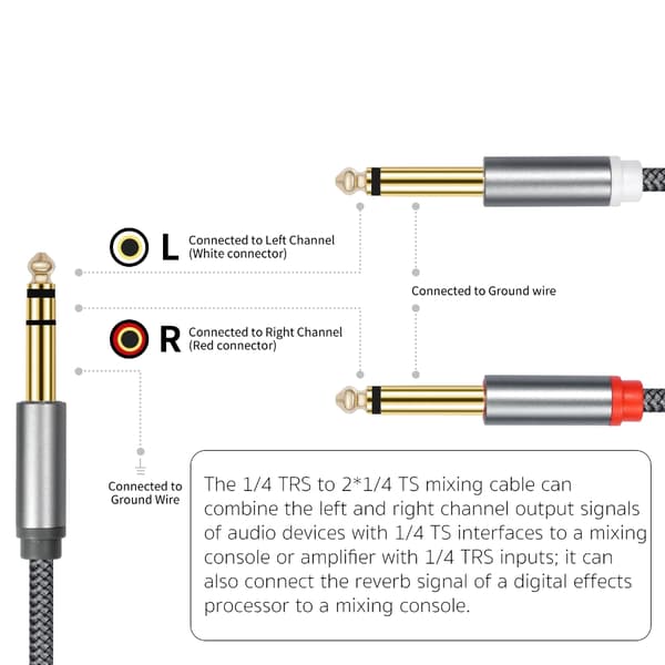 6,35 mm Stereo Hann Til 2 Mono Hann Y-kabel Med OFC-ledere For Lydsystemer 2m